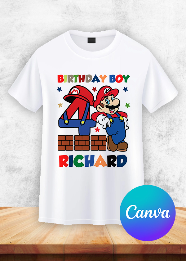 Personalized Mario 5th Birthday Shirt CANVA Editable PNG Digital Download