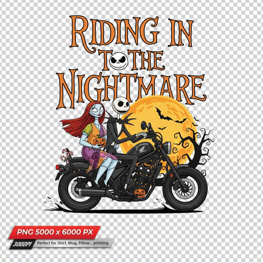 Riding in the Nightmare – Jack Skellington & Sally Motorcycle Halloween T-Shirt