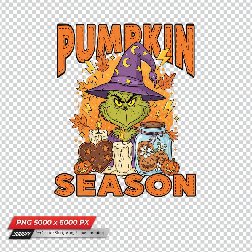Grinch with Pumpkin Season – Funny Fall & Halloween Sublimation PNG File