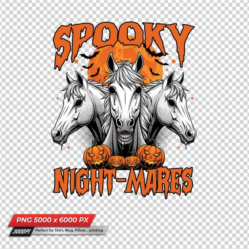 Spooky Night-Mares Halloween Horses PNG Sublimation for T-Shirts, Mugs, Tumblers