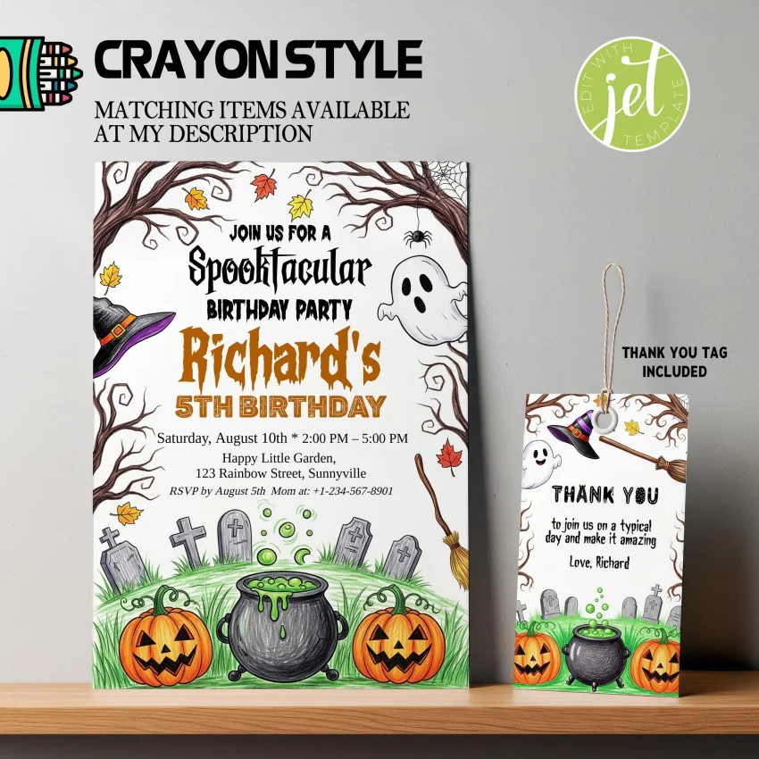 Editable Spooktacular Birthday Invitation Crayon Style