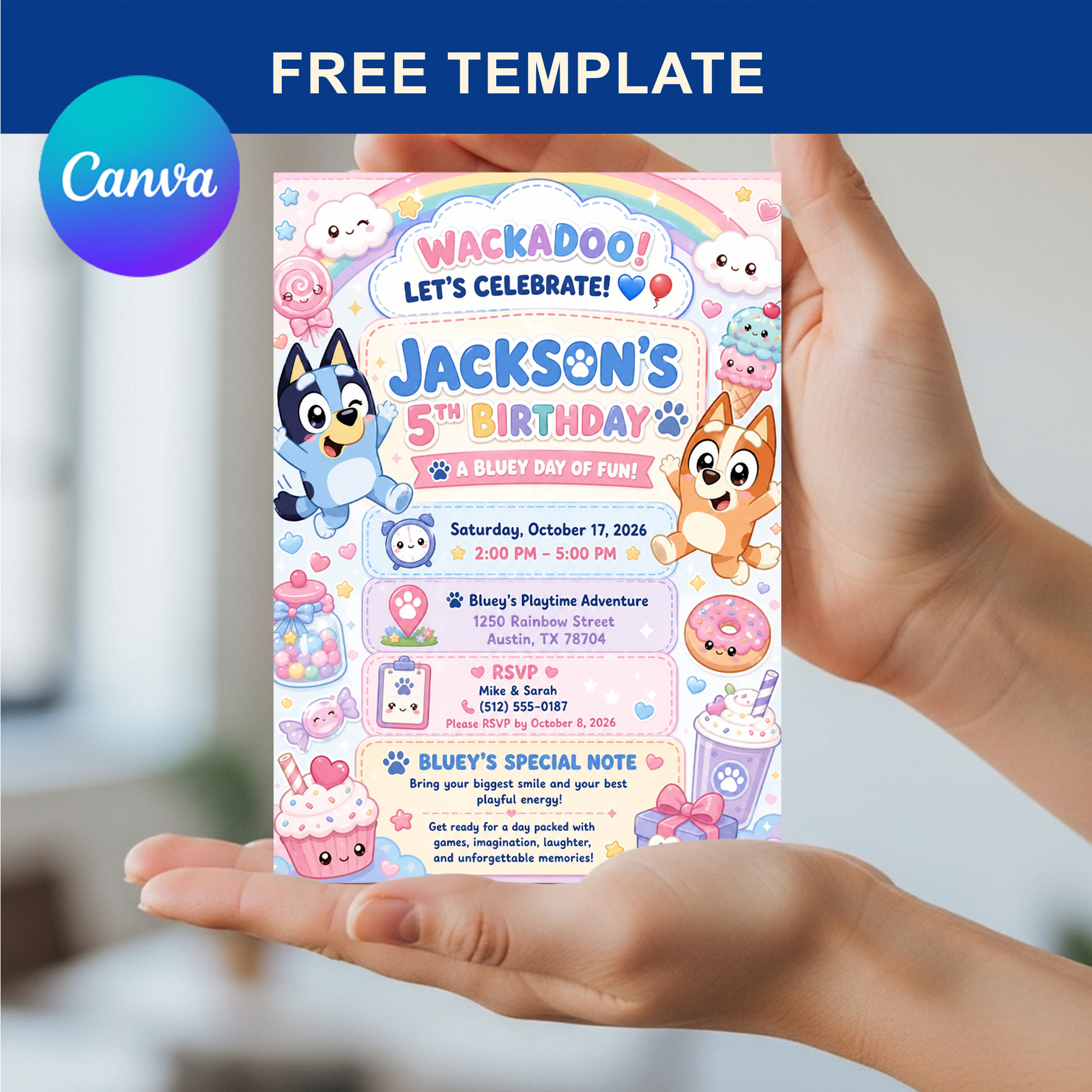 Bluey Birthday Invitation Template | Editable Canva | Instant Download