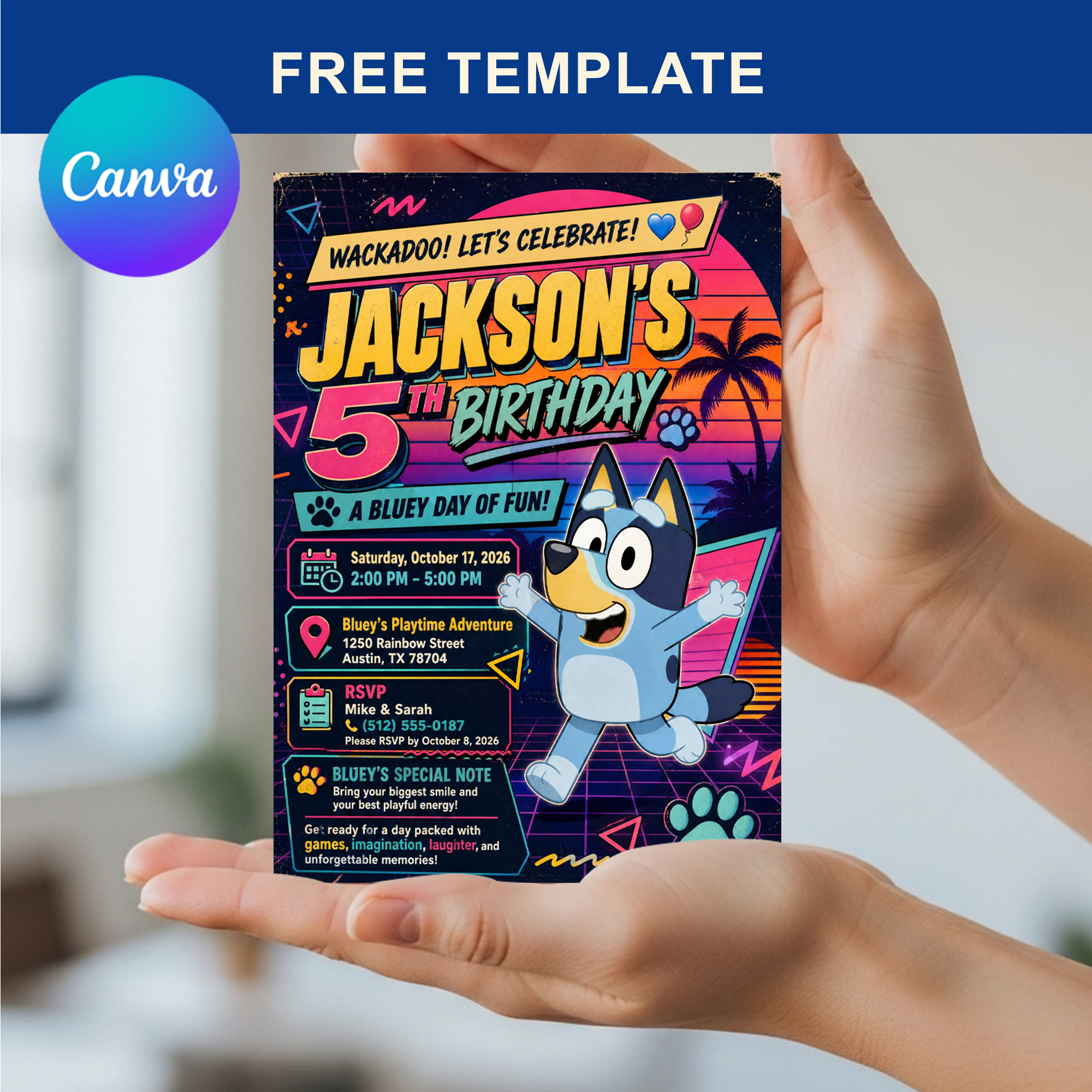 Bluey Birthday Invitation Template | Editable Canva | Instant Download