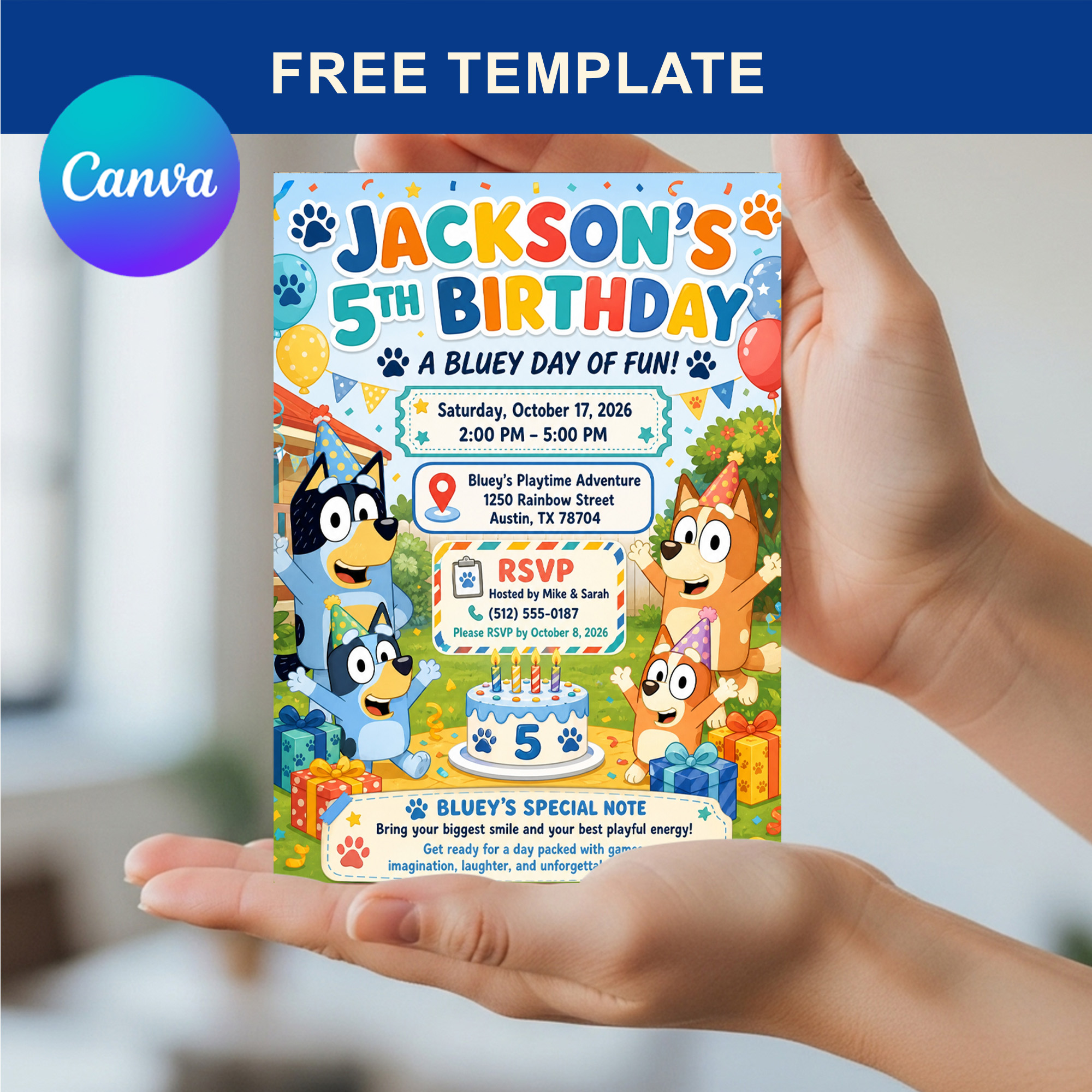Bluey Birthday Invitation Template | Editable Canva | Instant Download