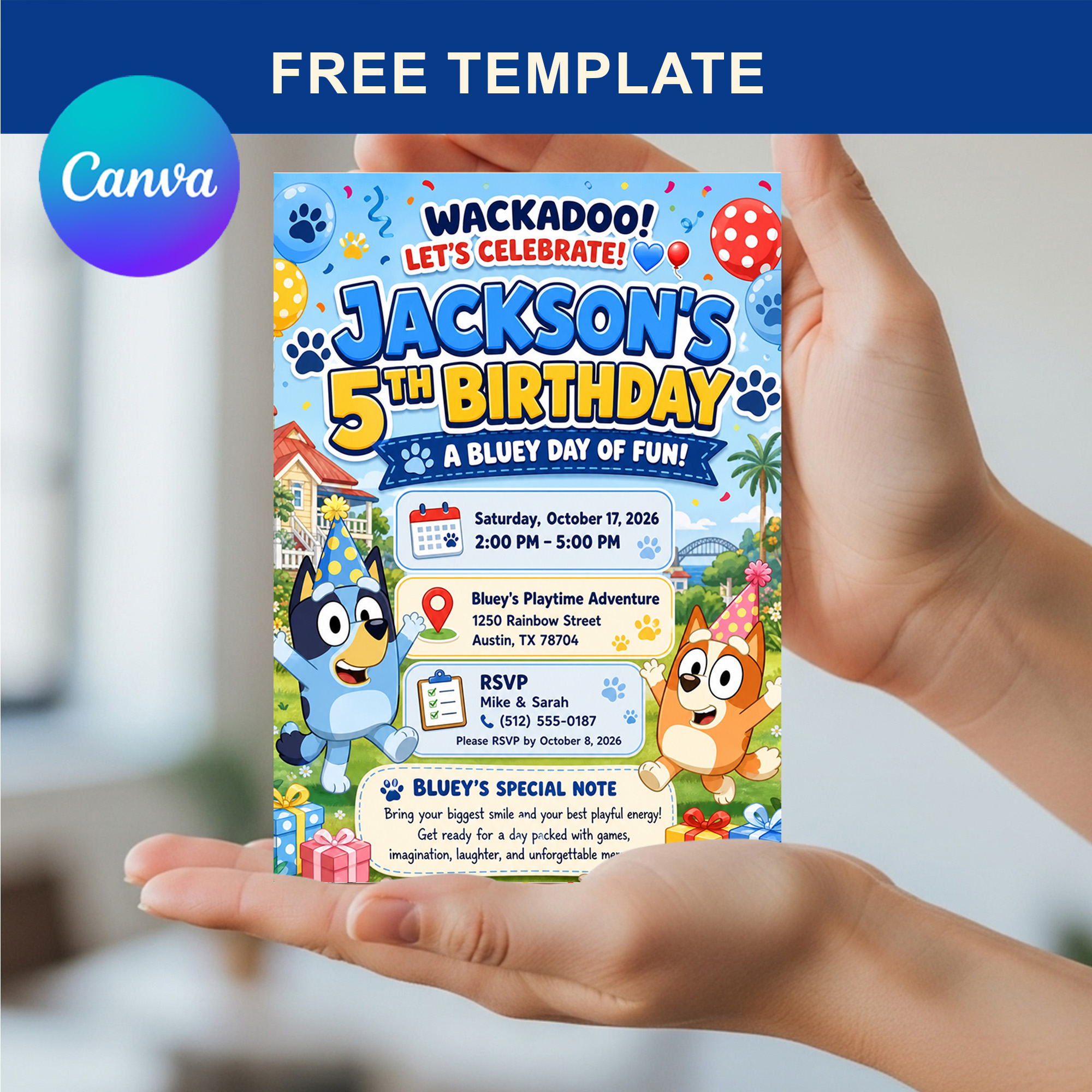 Bluey Birthday Invitation Template | Editable Canva | Instant Download
