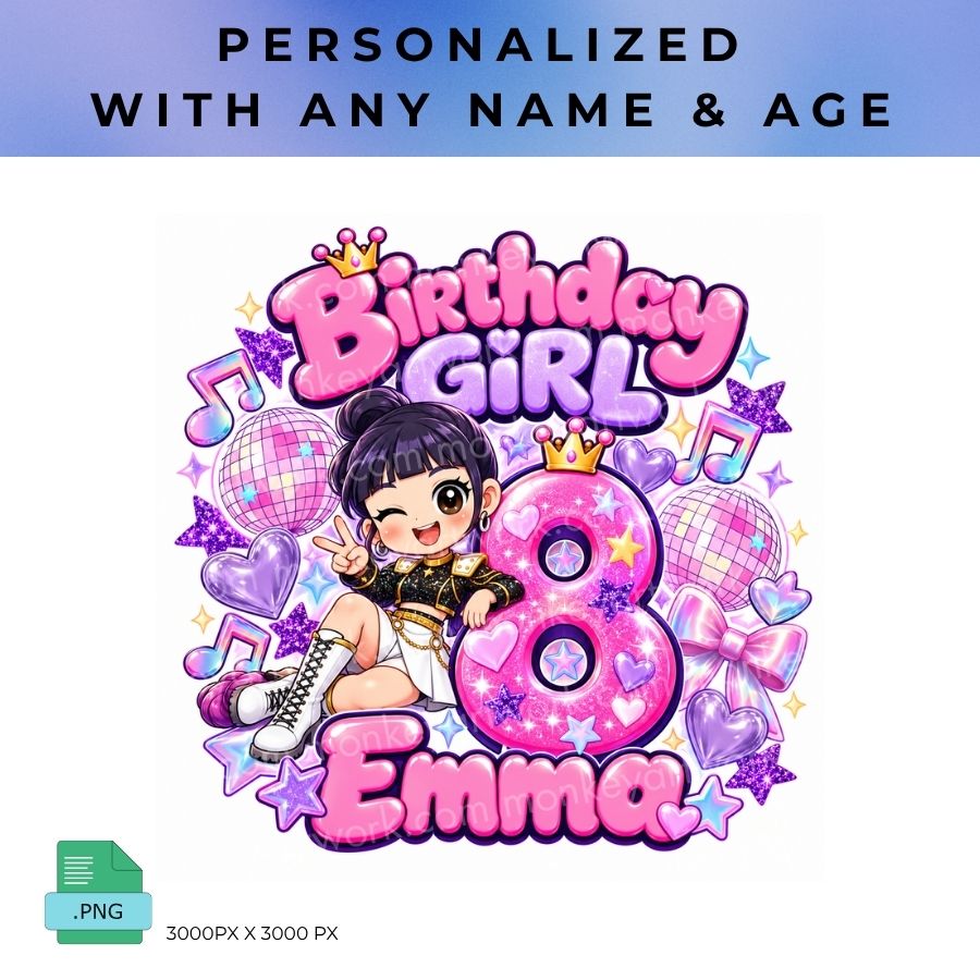 Personalized Zoey K-pop Demon Hunters Birthday PNG, Custom Name and Age Birthday Design, Zoey K-pop Demon Hunters Girls Birthday Shirt Print, Digital Download (Copy)