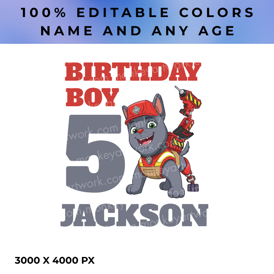Canva Editbale Charger Rubble Crew Birthday Shirt