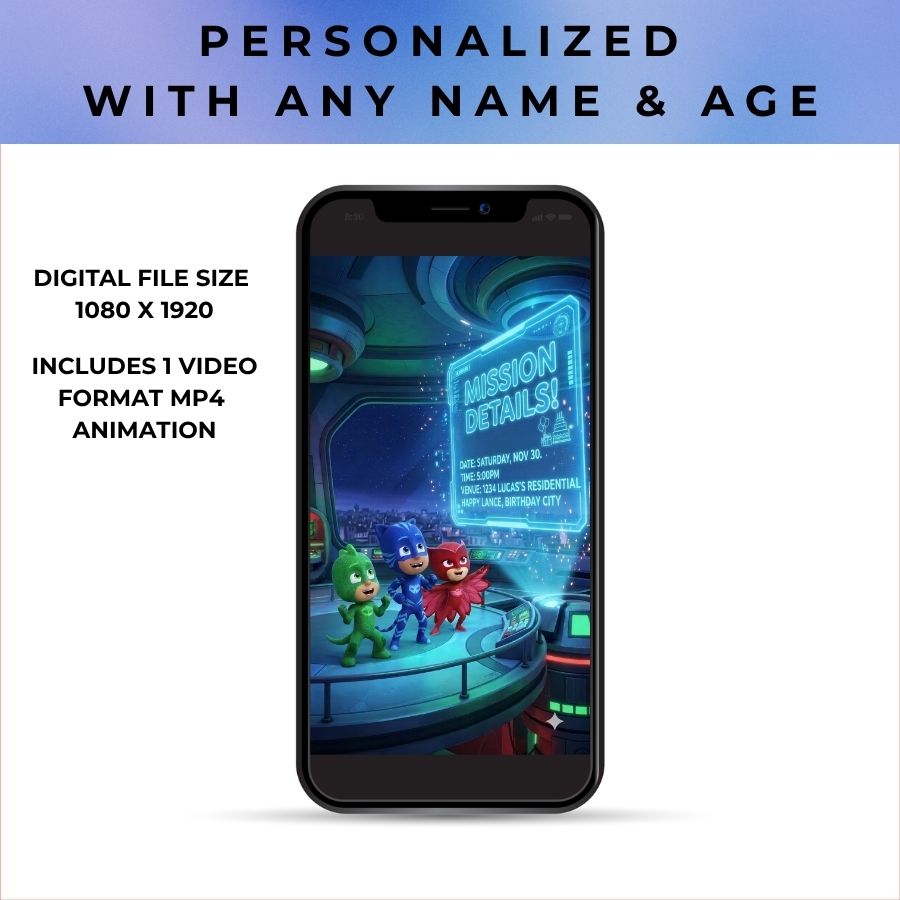 Personalized PJ Masks Birthday Invitation & Animated Video | Superhero Kids Digital Evite