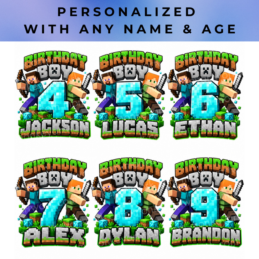 Personalized Minercaft Birthday PNG, Custom Name and Age Gammer Birthday Design, Minercaft Birthday Gammer Shirt Print, Digital Download - Image 2