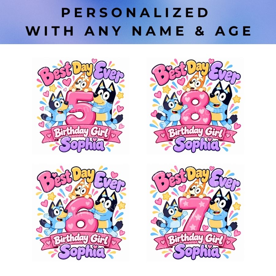 Personalized Bluey Birthday PNG, Custom Name and Age Birthday Design, Bluey Birthday Shirt Print, Digital Download - Image 2