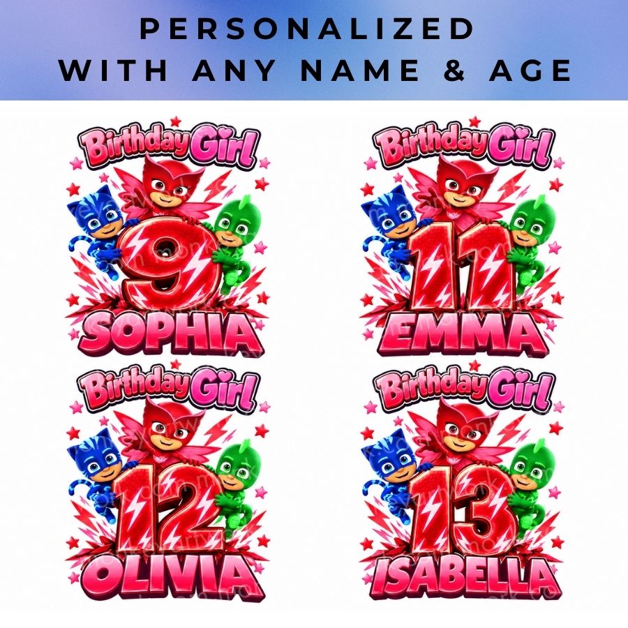 Personalized with any name, any age PJ Masks Girl, Birthday Shirt PJ Masks Girl PNG Digital Download - Image 2