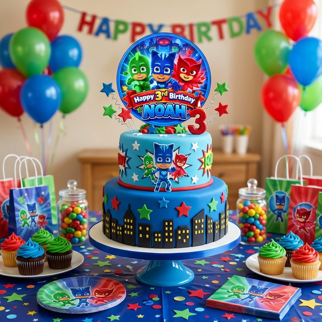 Personalized Cake Topper any name, any age PJ Masks Birthday Party - Image 2