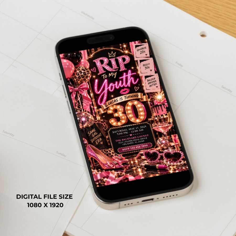 Personalized RIP To My Youth 30th Birthday Girl Invitation & Animated Video | Death to My 20s Digital Evite - Image 2