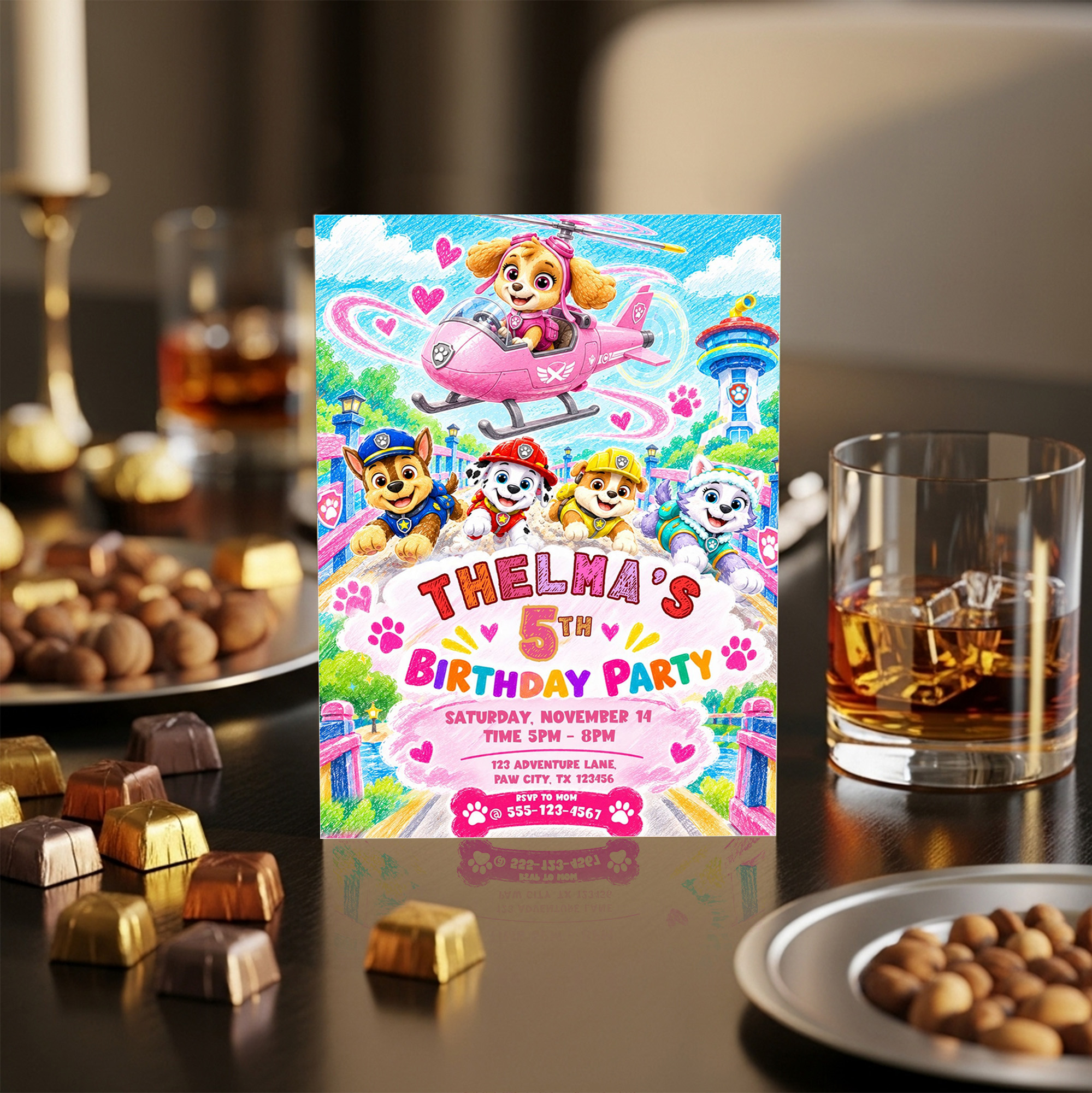 Skye Paw Patrol Birthday Invitation Template Crayon Style | Editable Canva | Instant Download - Image 2
