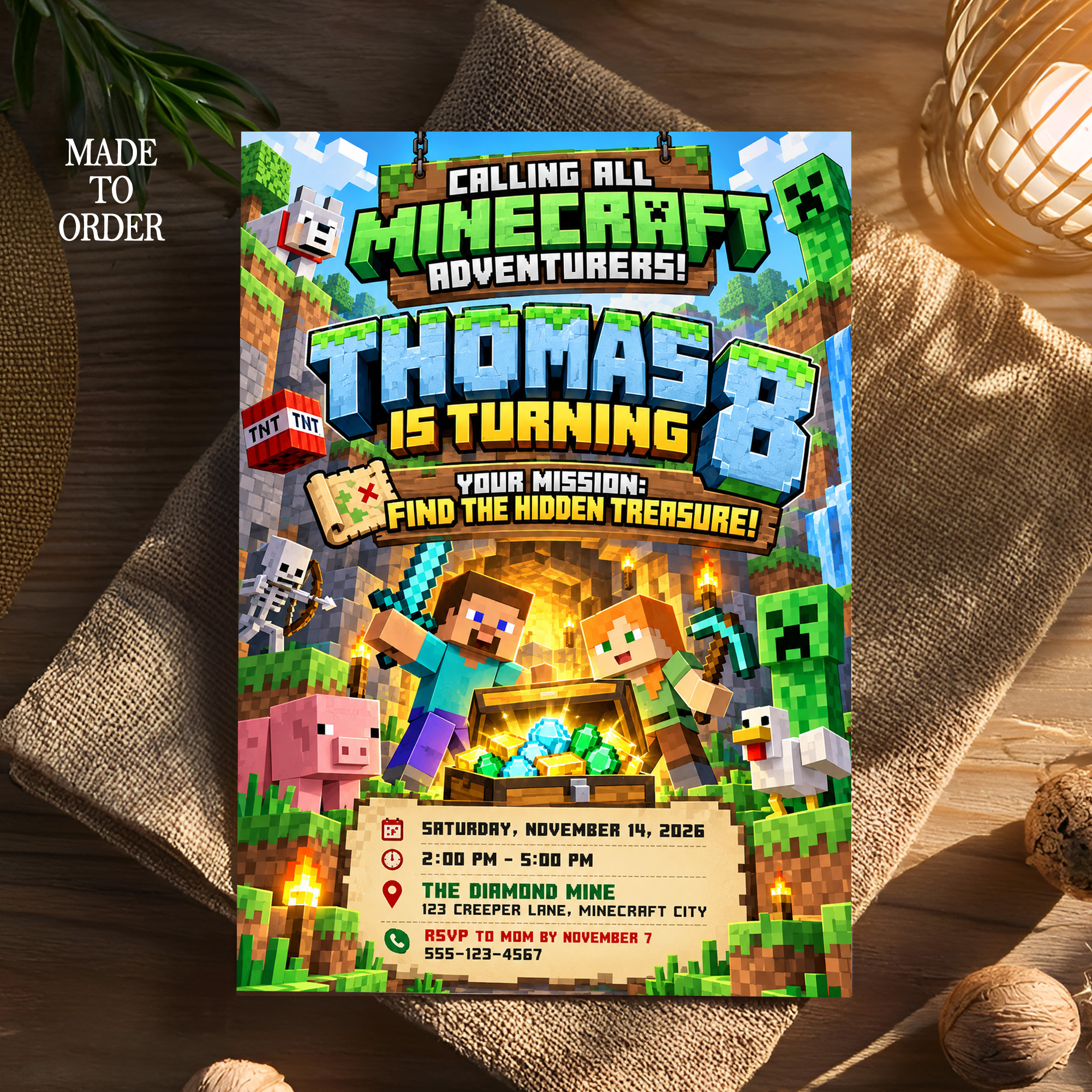 Personalized Minecraft Birthday Invitation | Custom Minecraft Birthday Invite