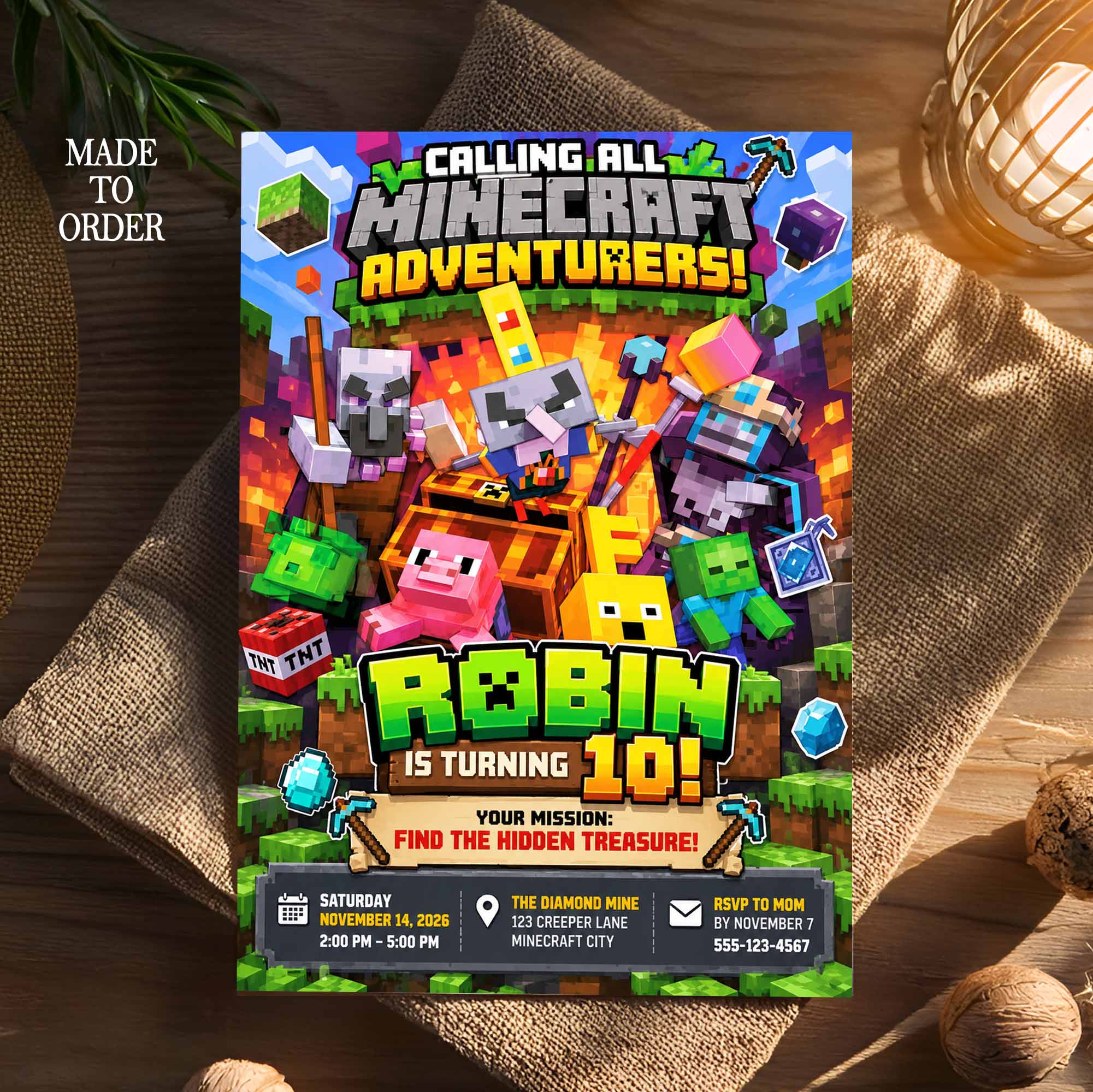 Personalized Minecraft Birthday Invitation | Custom Minecraft Birthday Invite