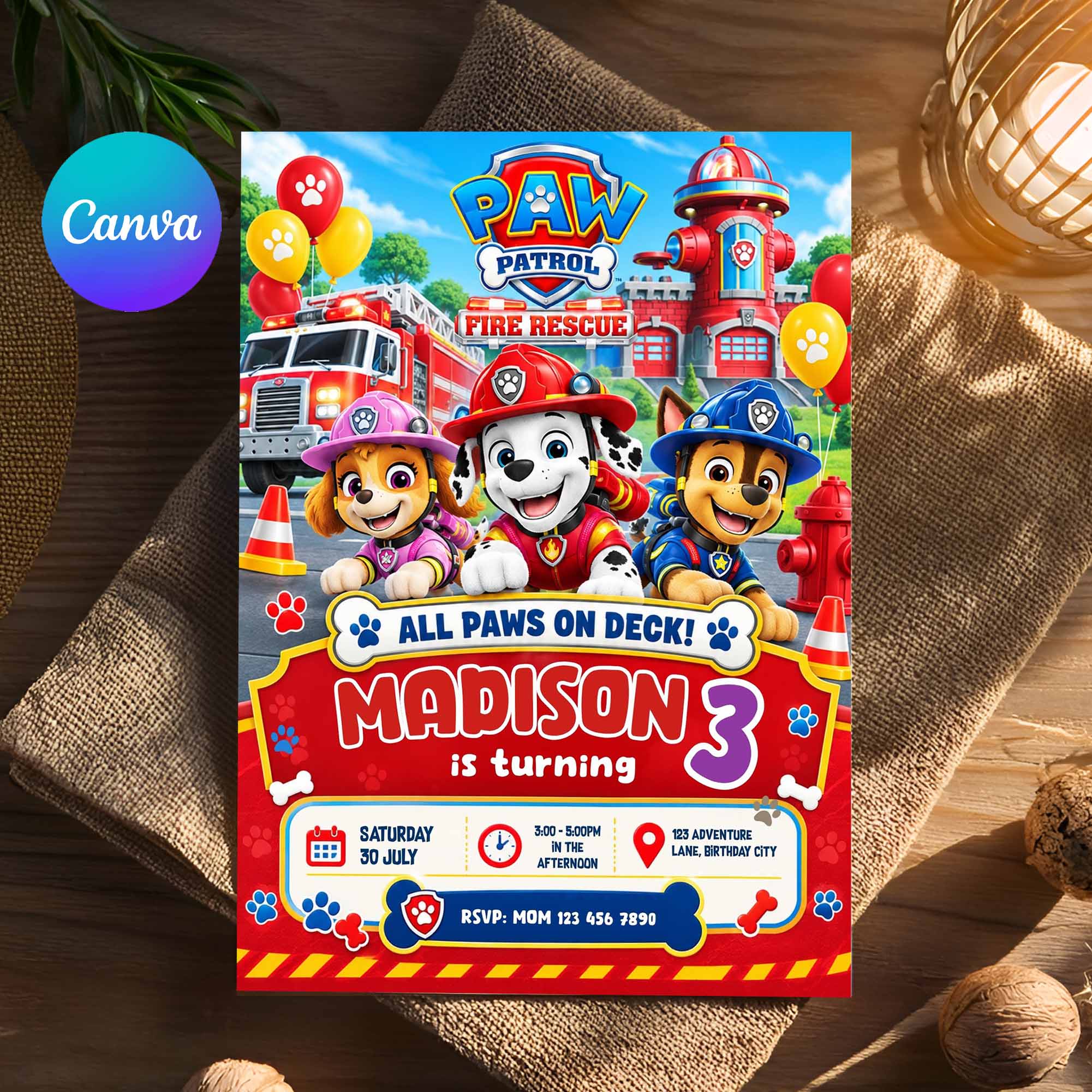 Personalized Paw Patrol Birthday Invitation | Custom Paw Patrol Birthday Invite