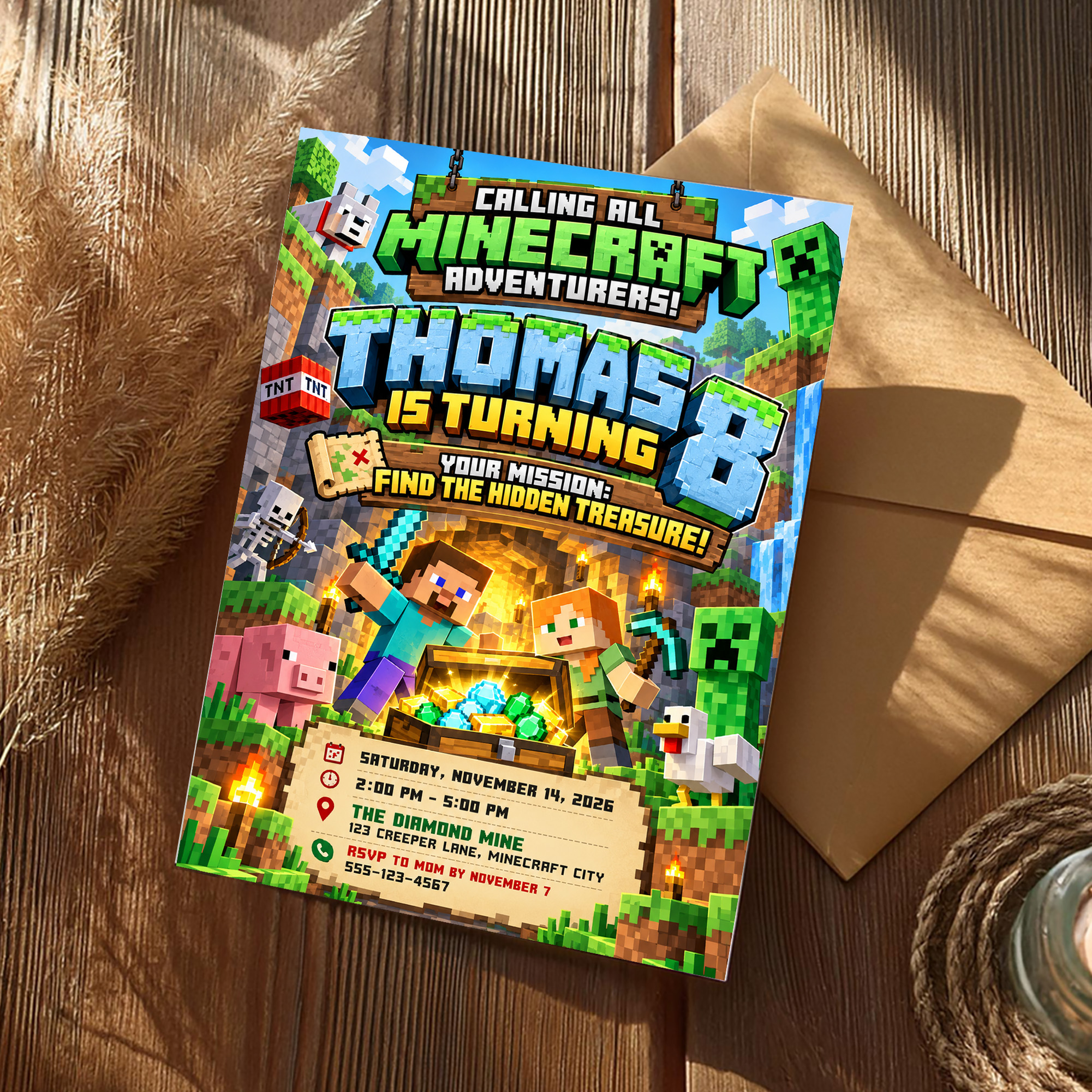Personalized Minecraft Birthday Invitation | Custom Minecraft Birthday Invite - Image 2
