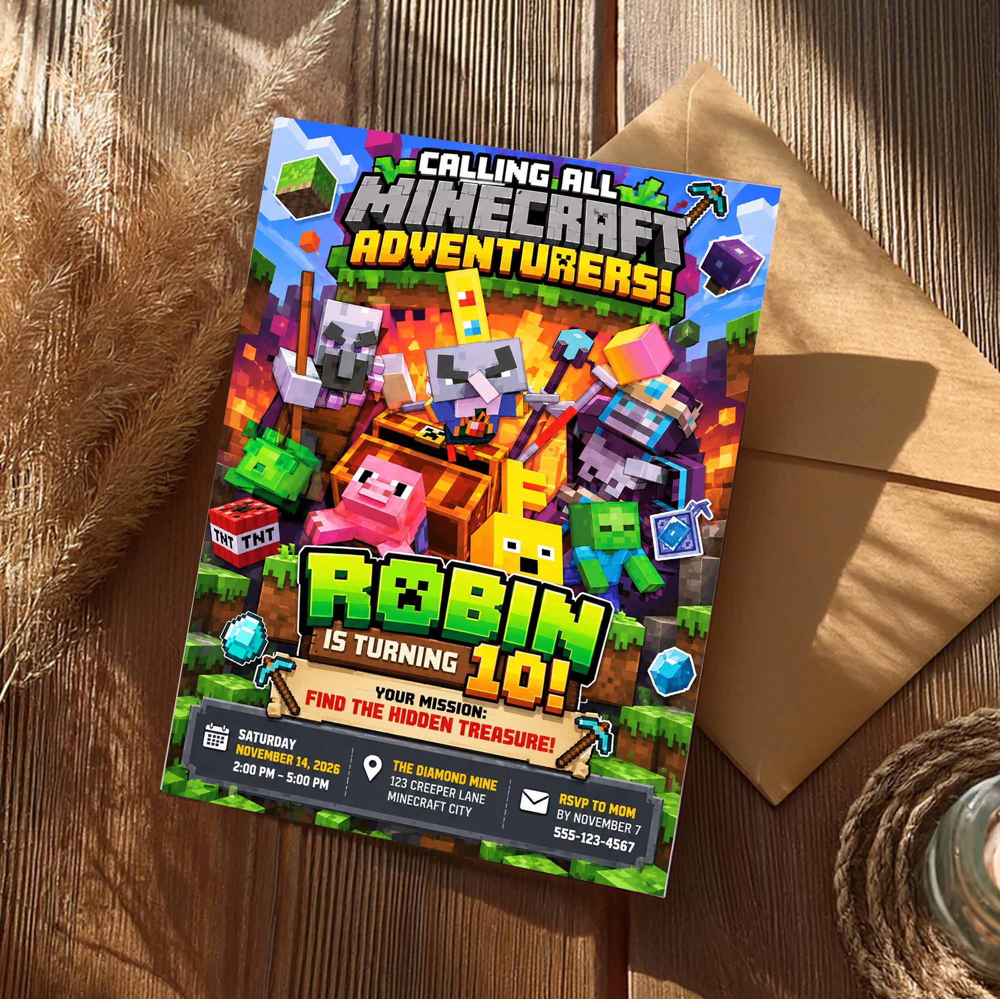 Personalized Minecraft Birthday Invitation | Custom Minecraft Birthday Invite - Image 2
