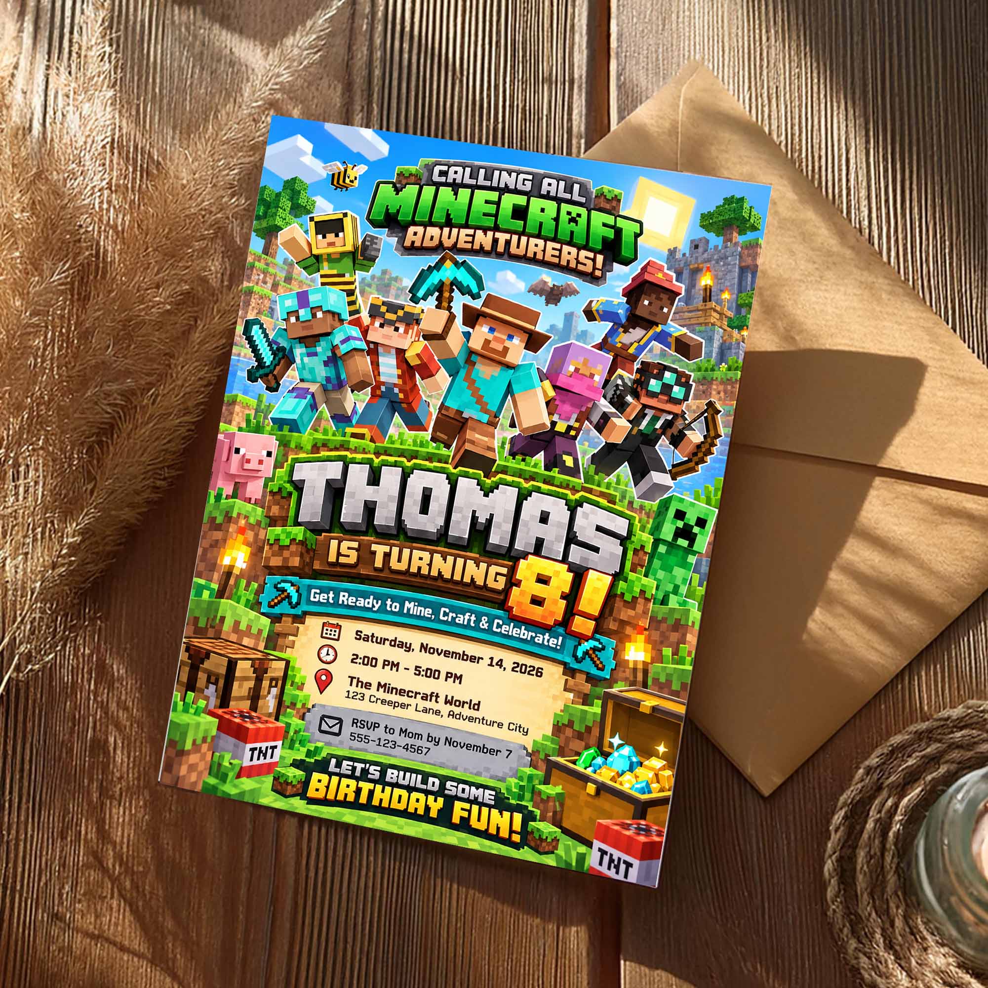 Personalized Minecraft Birthday Invitation | Custom Minecraft Birthday Invite - Image 3
