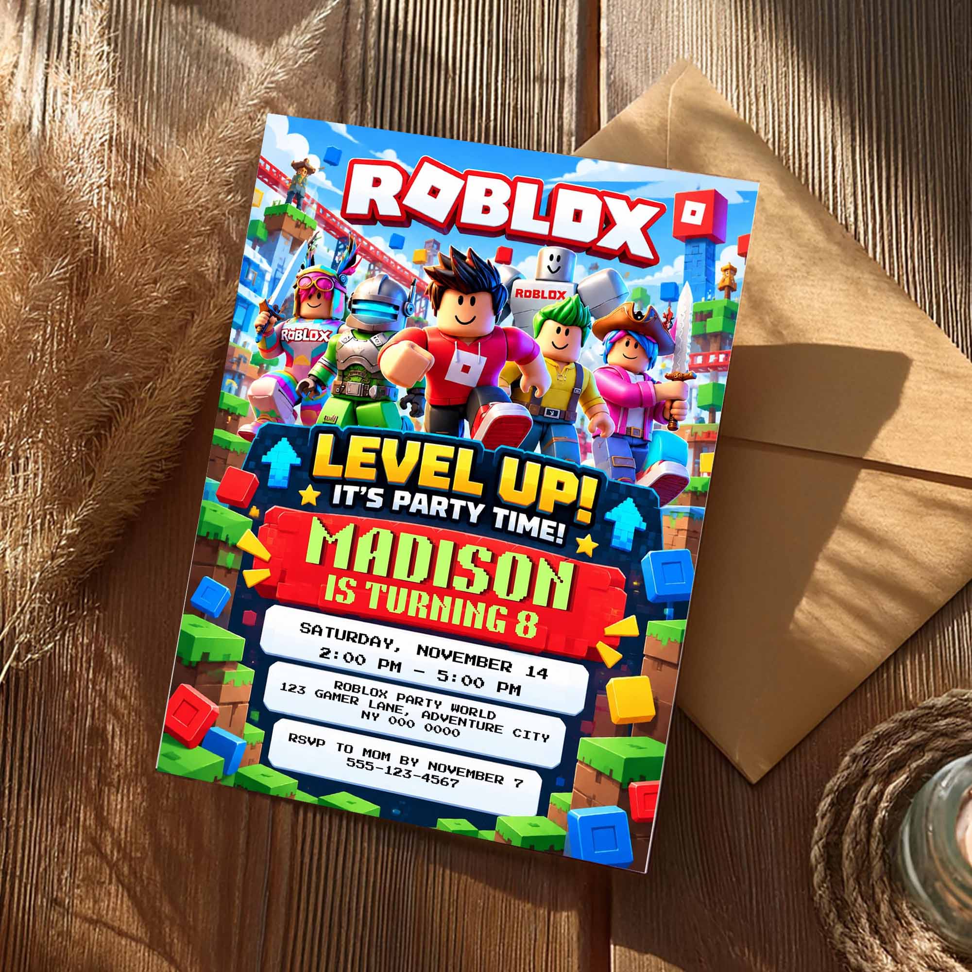 Roblox Birthday Invitation Canva Editable Instant Download - Image 3