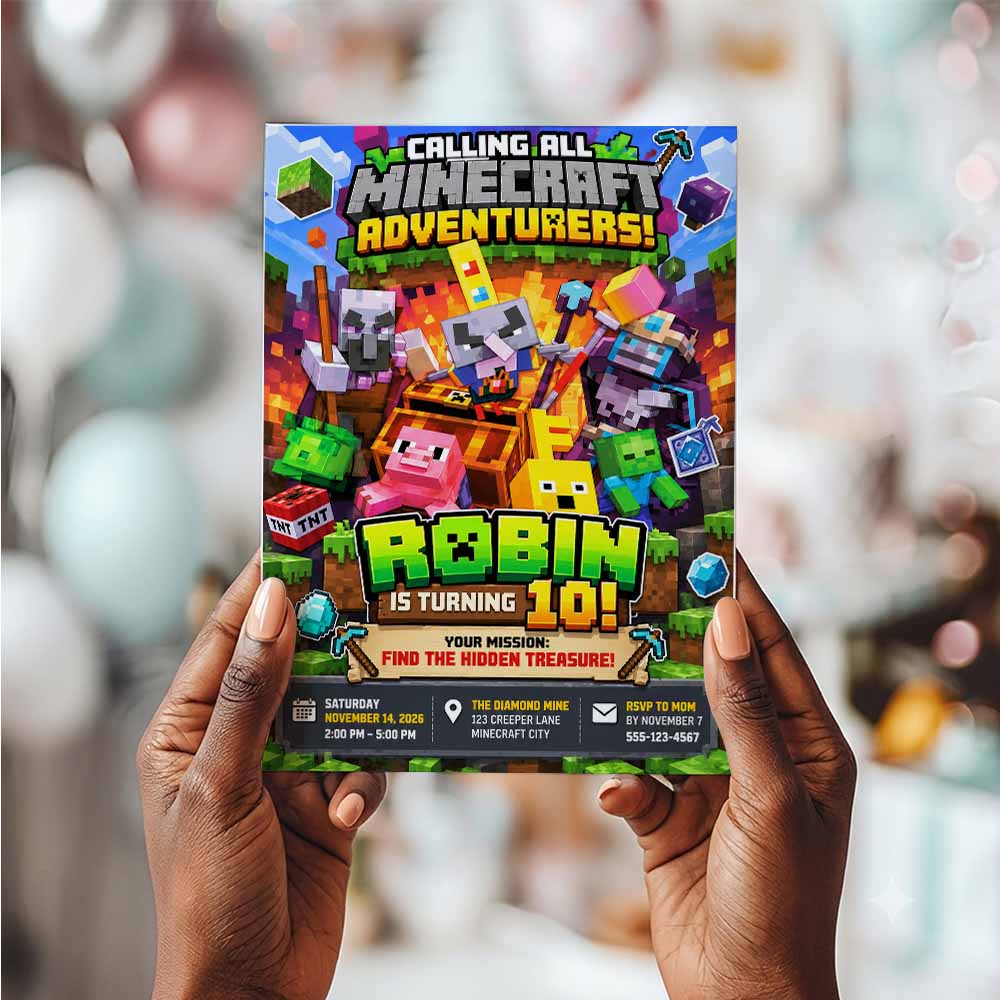 Personalized Minecraft Birthday Invitation | Custom Minecraft Birthday Invite - Image 3