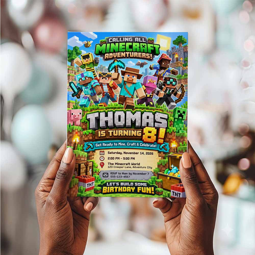 Personalized Minecraft Birthday Invitation | Custom Minecraft Birthday Invite - Image 2