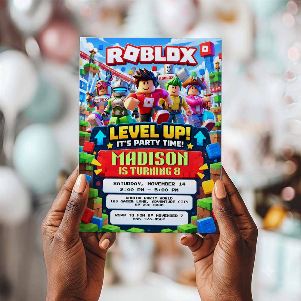 Roblox Birthday Invitation Canva Editable Instant Download - Image 2