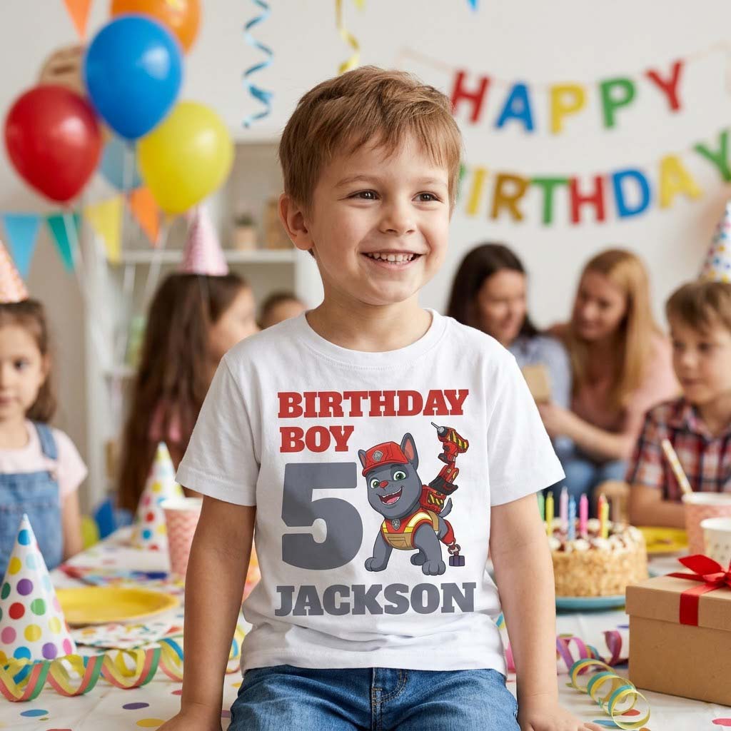 Canva Editbale Charger Rubble Crew Birthday Shirt - Image 2