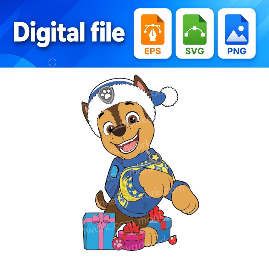 Chase Paw Patrol Christmas SVG/ EPS/ PNG Circle Cut Digital download