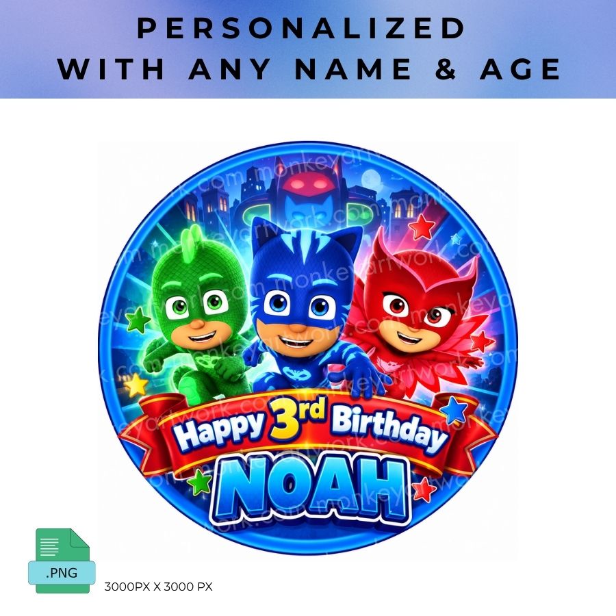 Personalized Cake Topper any name, any age PJ Masks Birthday Party