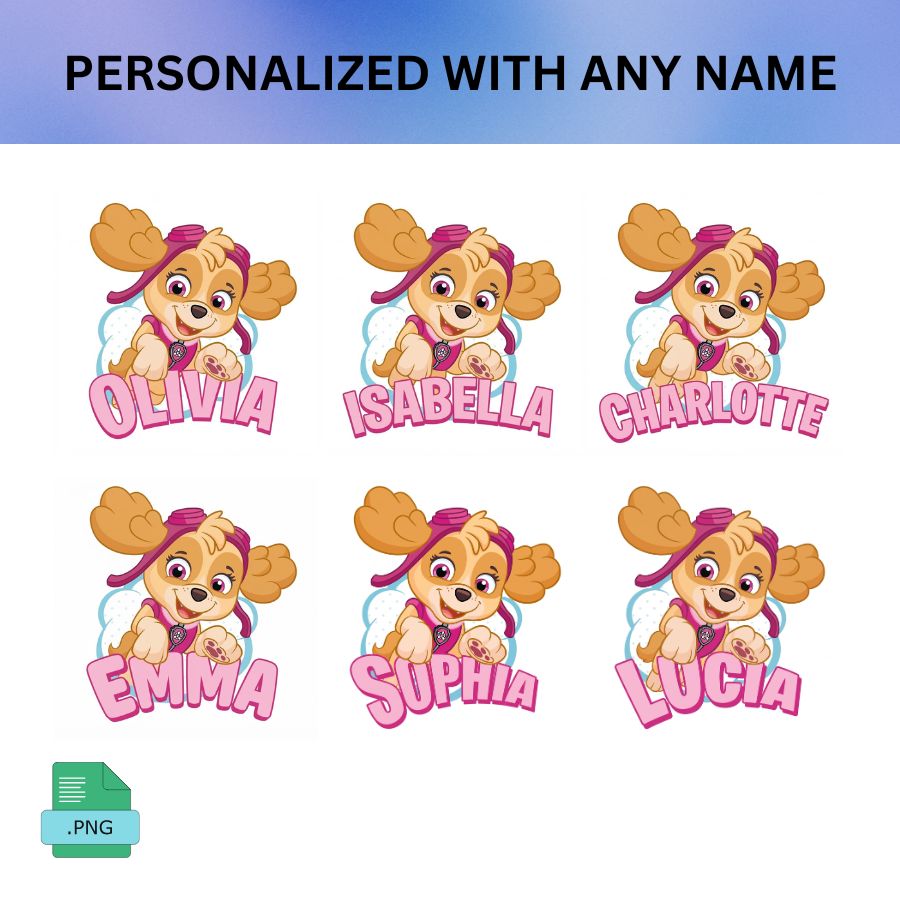 Personalized with any name Skye Paw Patrol PNG Digital Download